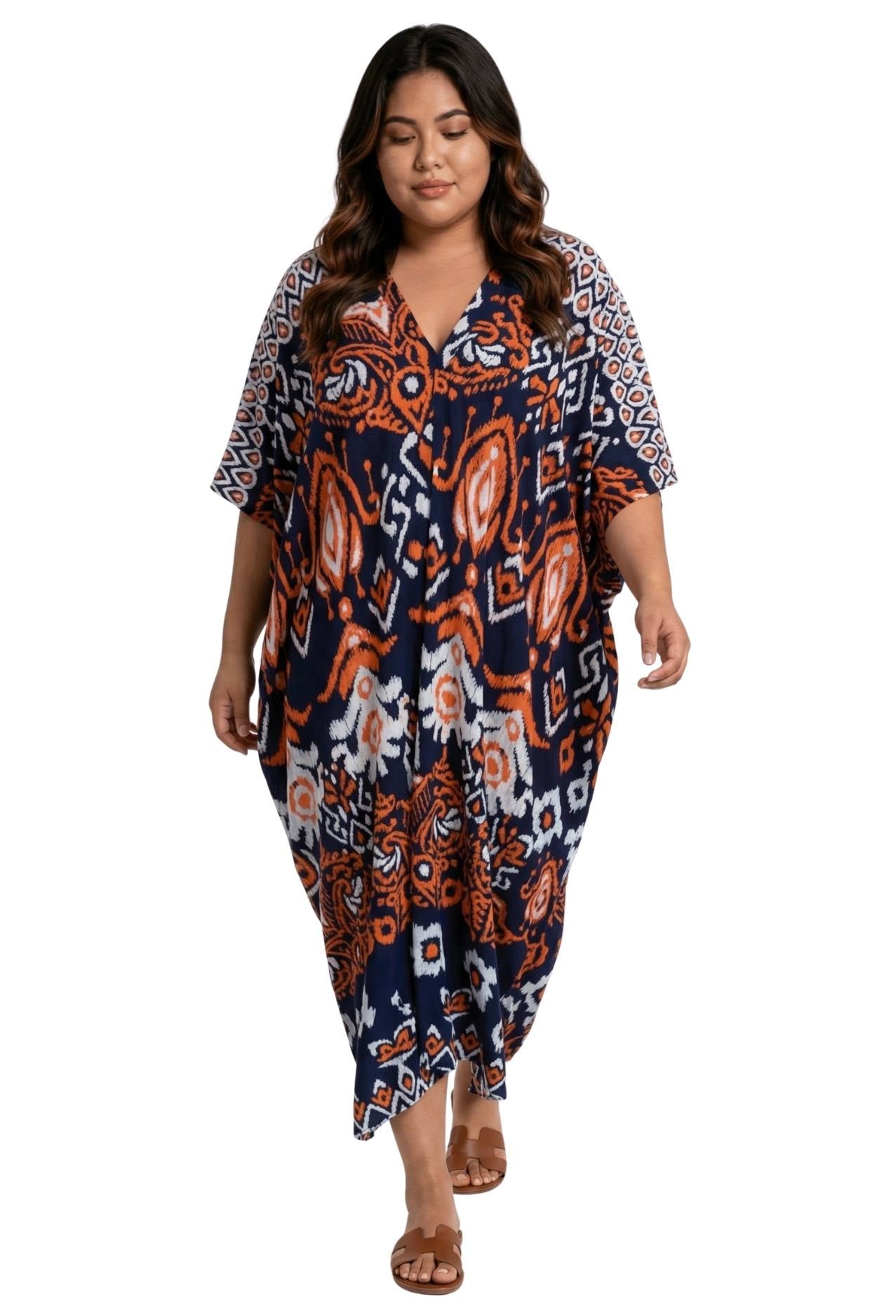 Orange and Navy Printed Kaftan