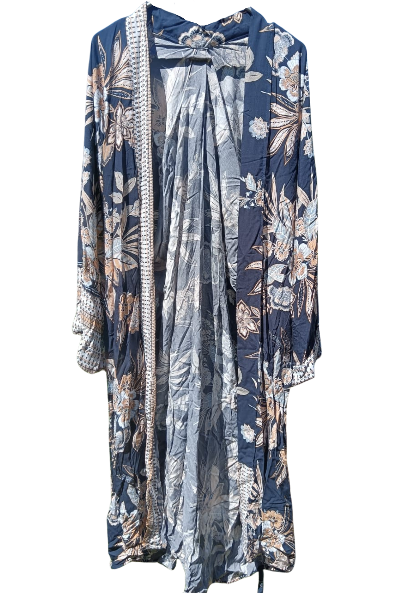 Dark Blue with a Floral Detail Printed Kimono