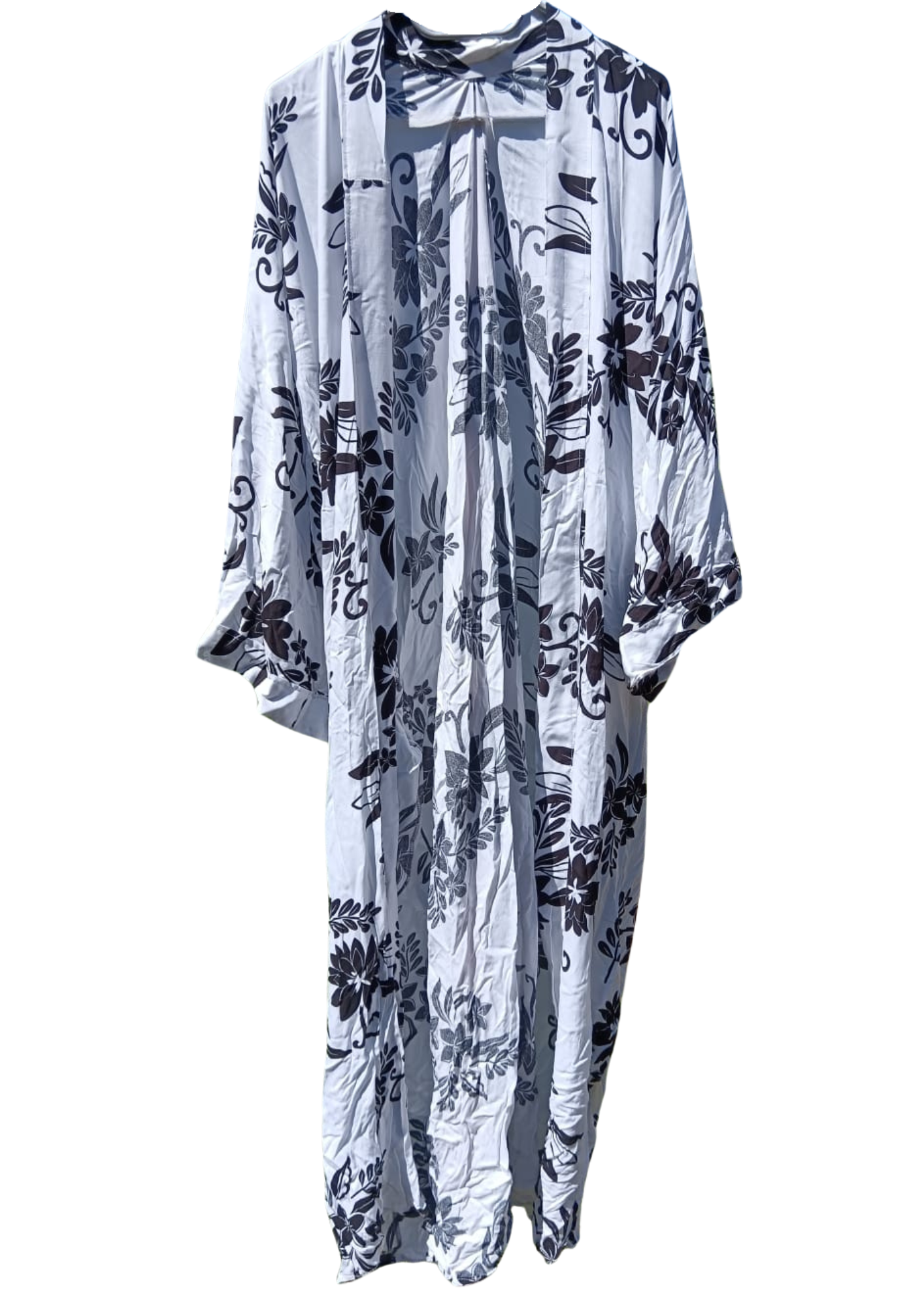 Black and White Floral Detail Printed Kimono