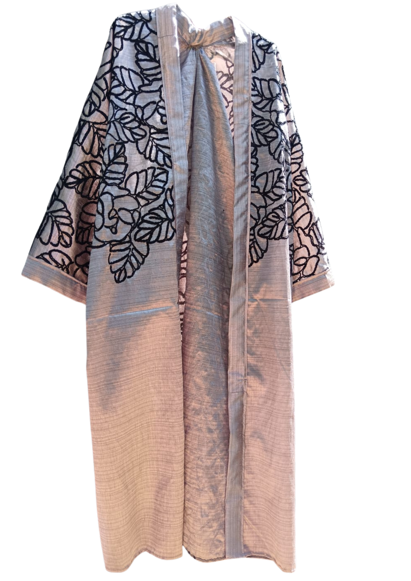 Black Embroidery on Silver, Floral Detail Kimono