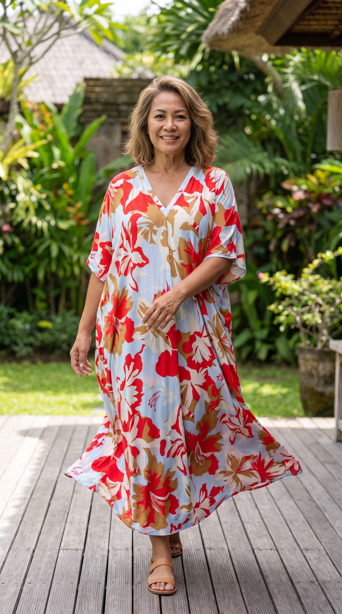 Red & Tan Printed Kaftan