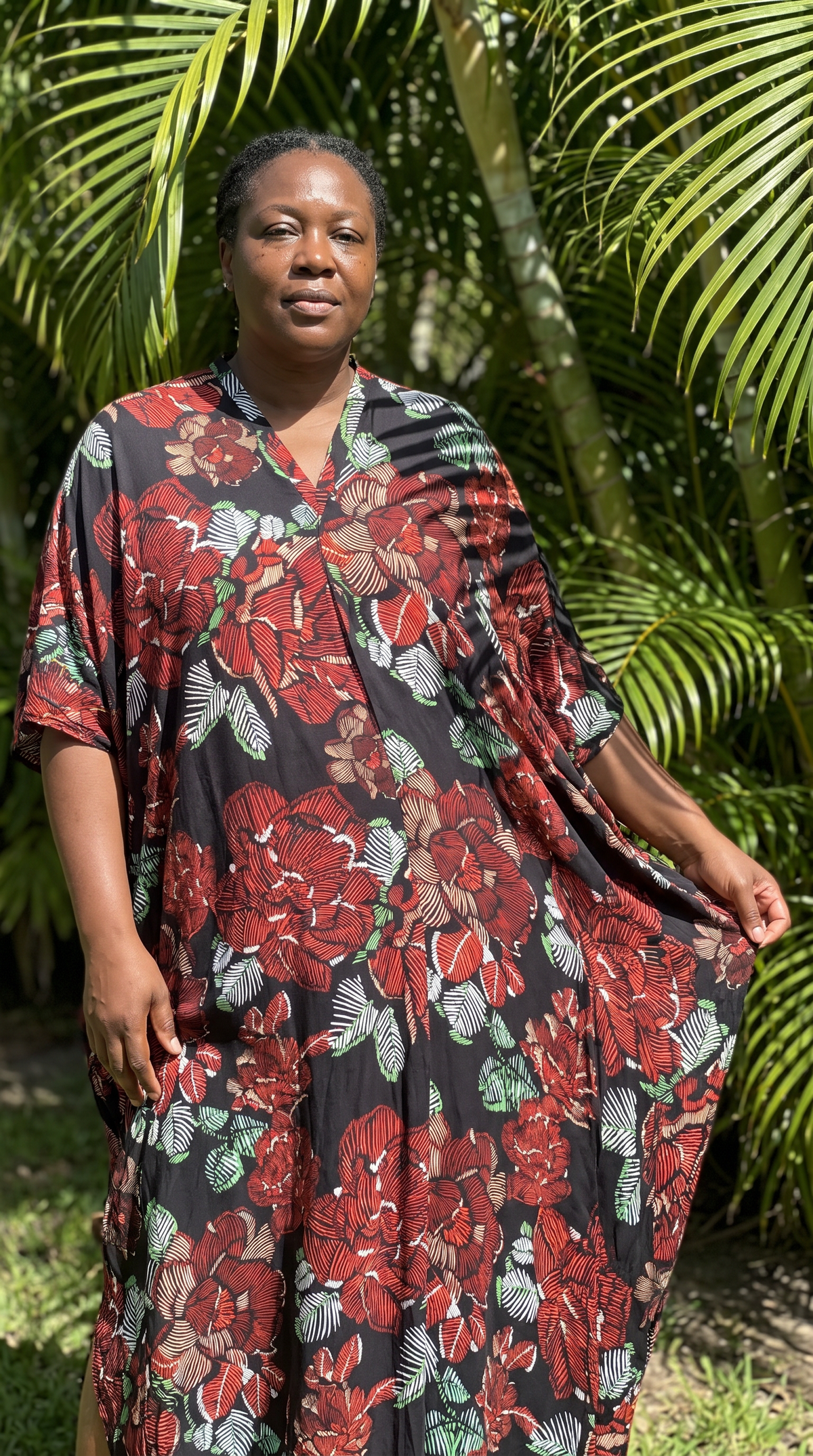 Burgundy Red Printed Kaftan