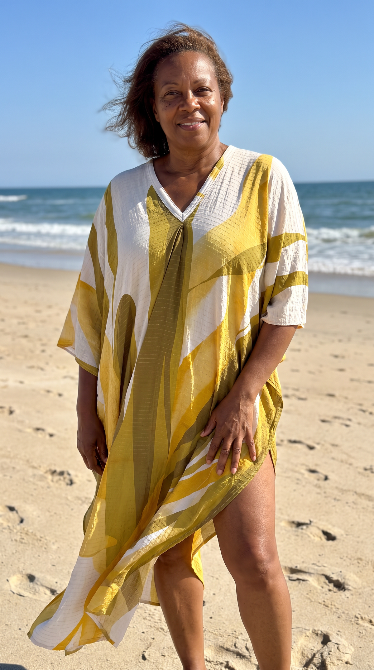 Brown and Mustard with Gold Thread in the Weave Printed Kaftan