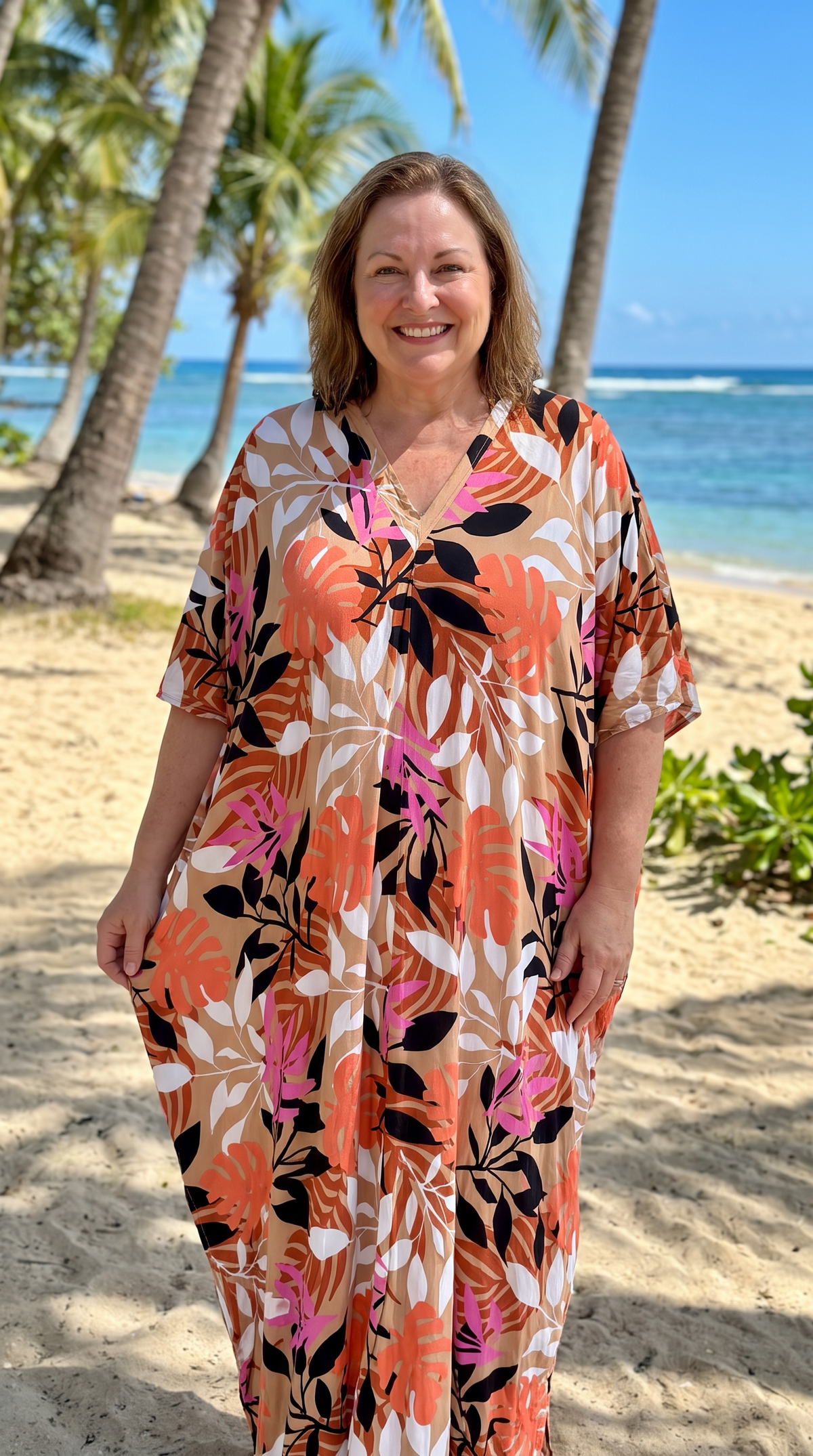 Orange & Brown Printed Kaftan