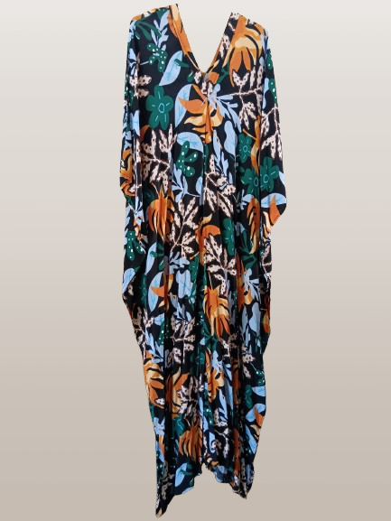Green, Orange and Black Printed Kaftan