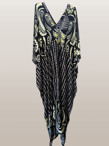 Lime Green and Black Printed Kaftan