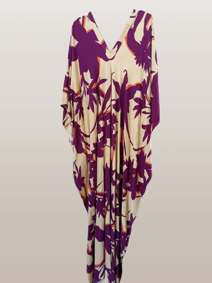 Beige and Mauve Printed Kaftan