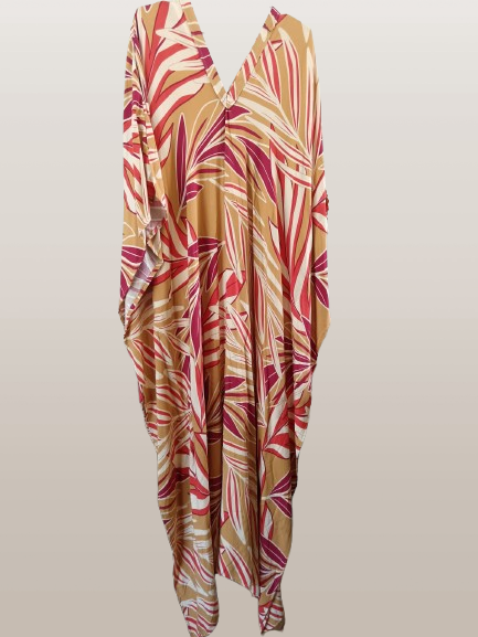 Tan & Burned Orange Printed Kaftan