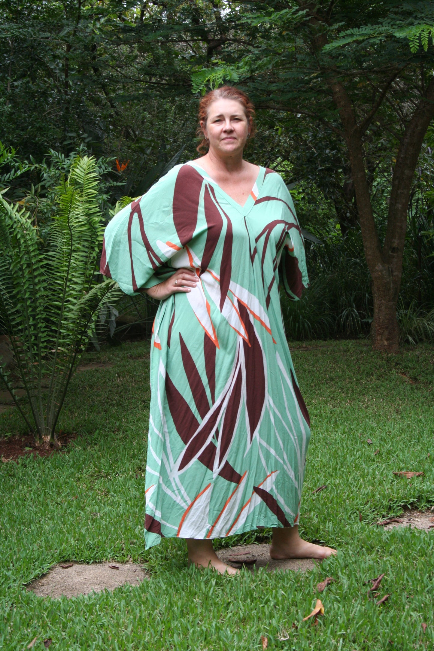 Brown/Mint Green Printed Kaftan