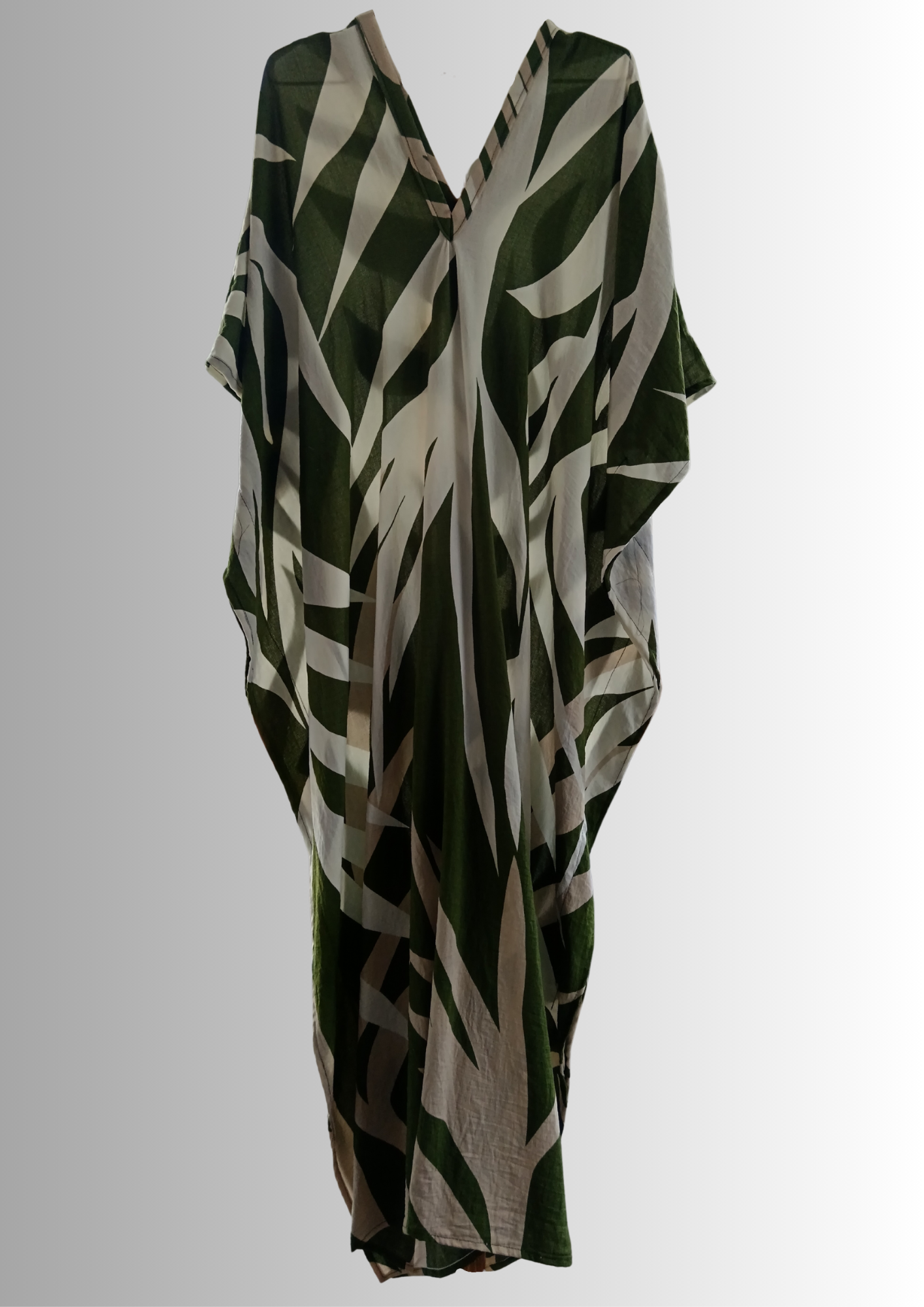 Moss Green and Cream Printed Kaftan