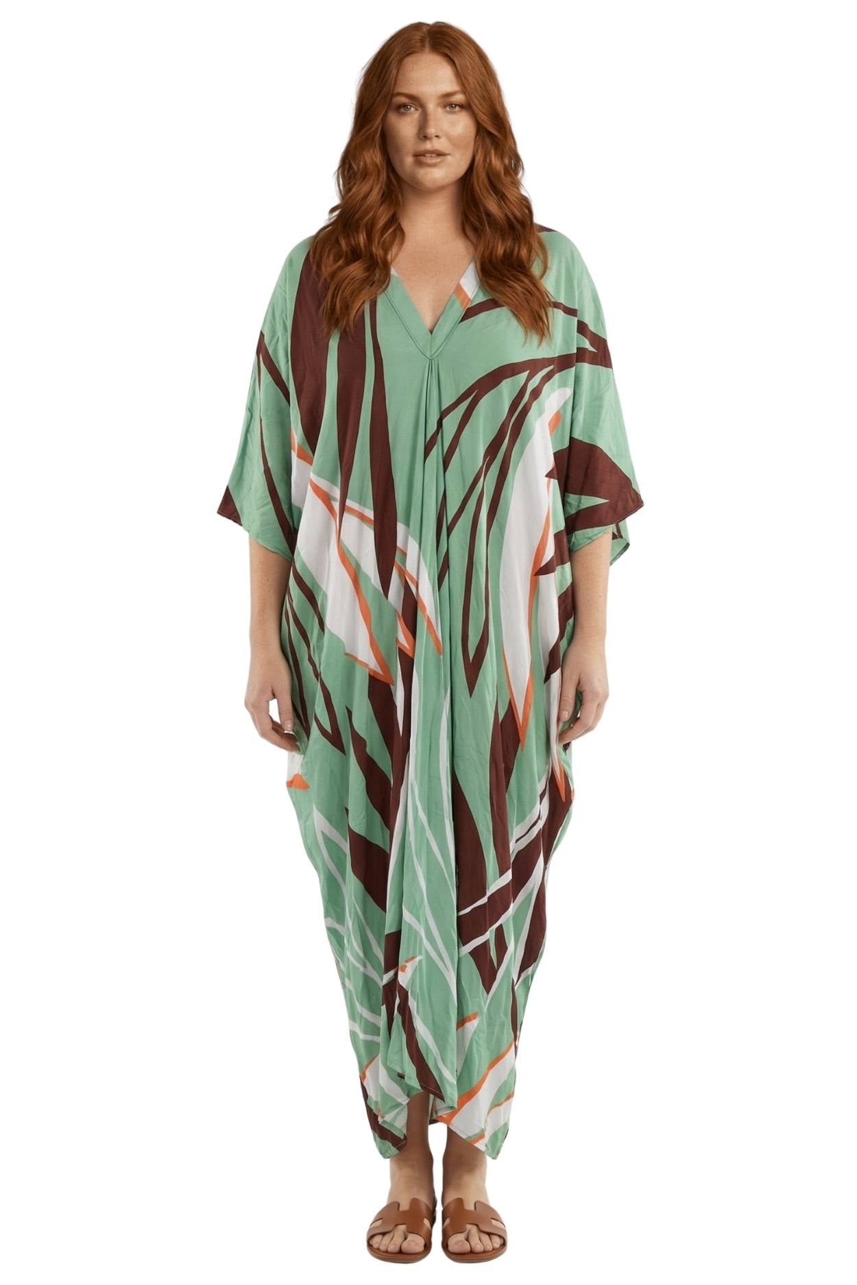 Brown/Mint Green Printed Kaftan