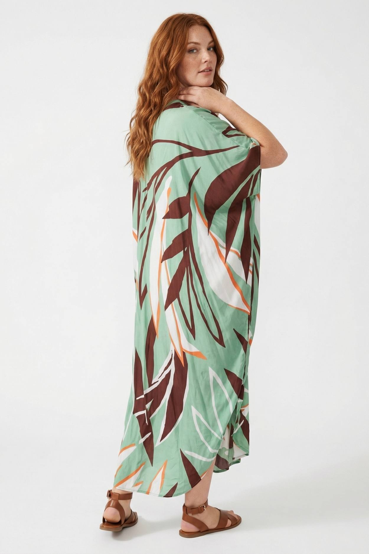 Brown/Mint Green Printed Kaftan