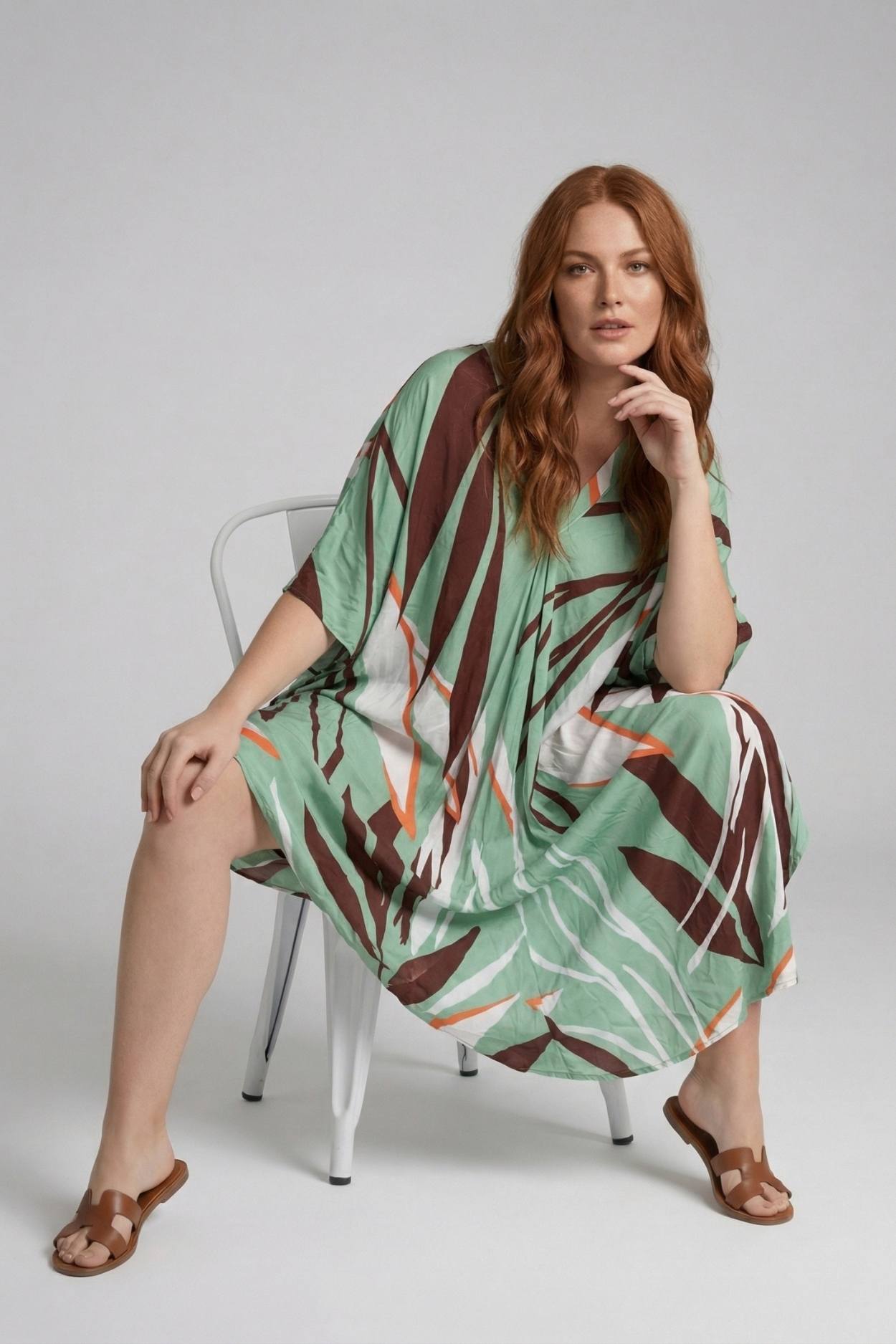 Brown/Mint Green Printed Kaftan