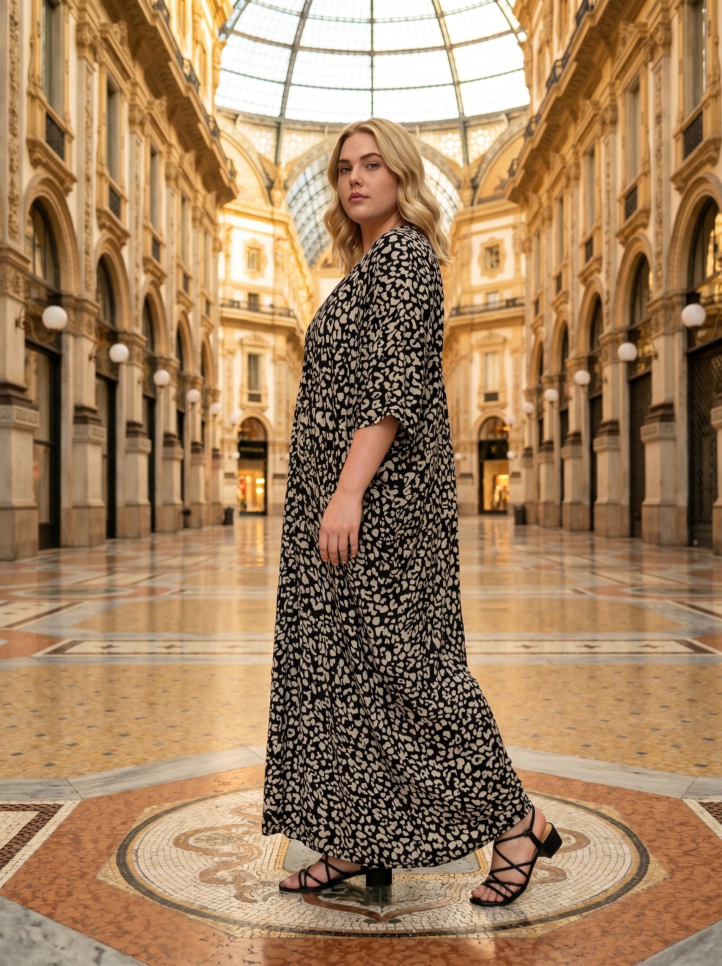 Beige and Black Printed Kaftan