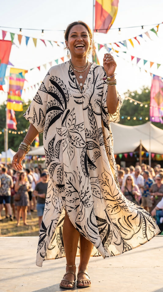 Black and Cream Printed Kaftan