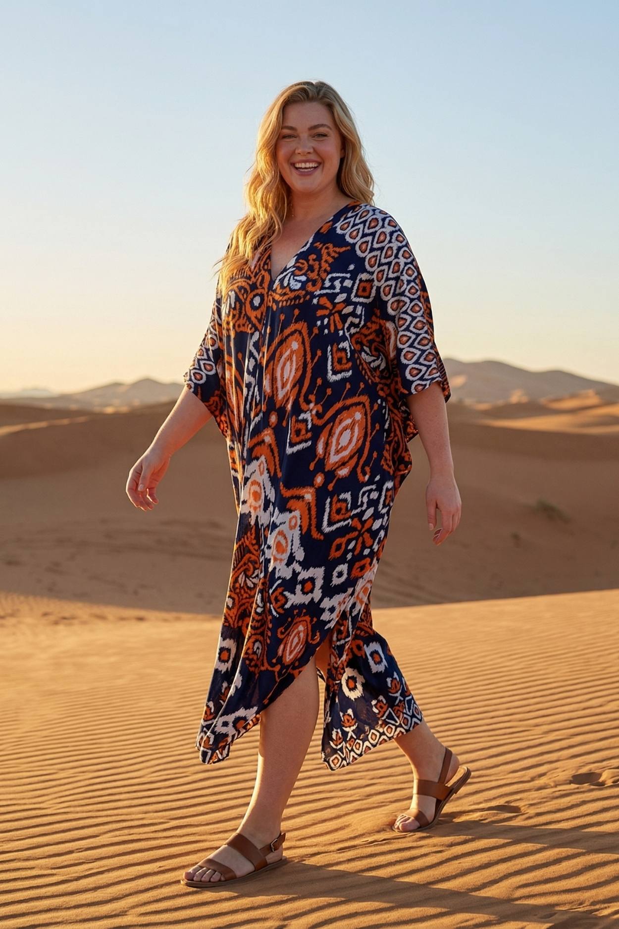 Orange and Navy Printed Kaftan