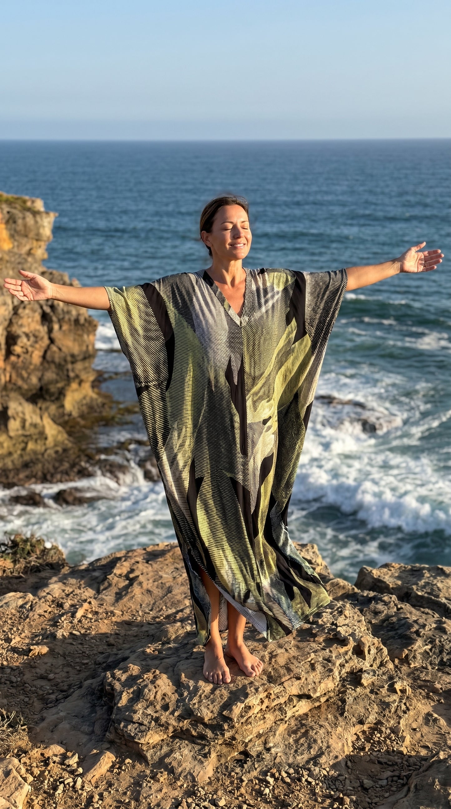 Black and Lime Printed Kaftan