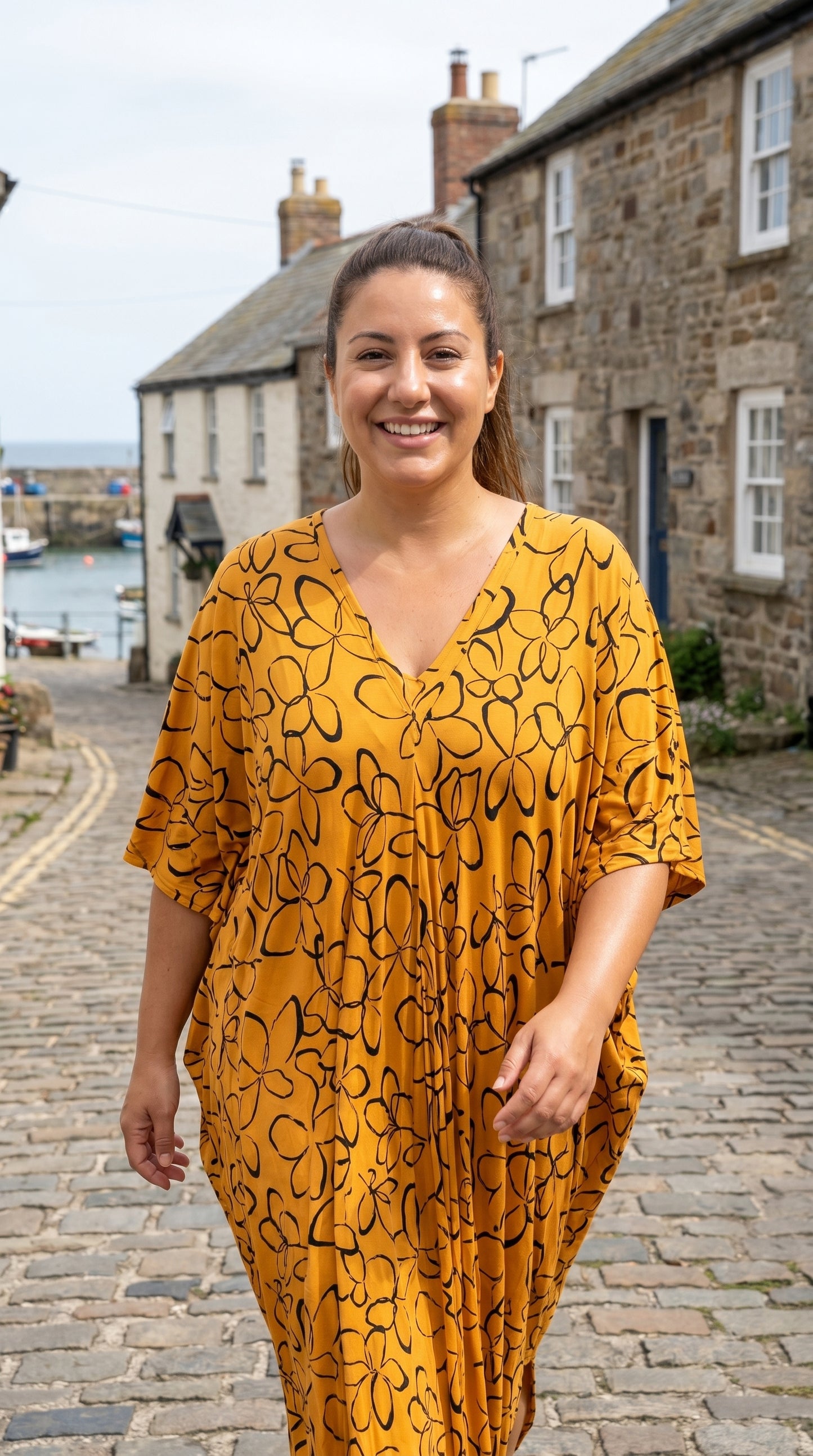 Black & Mustard Printed Kaftan
