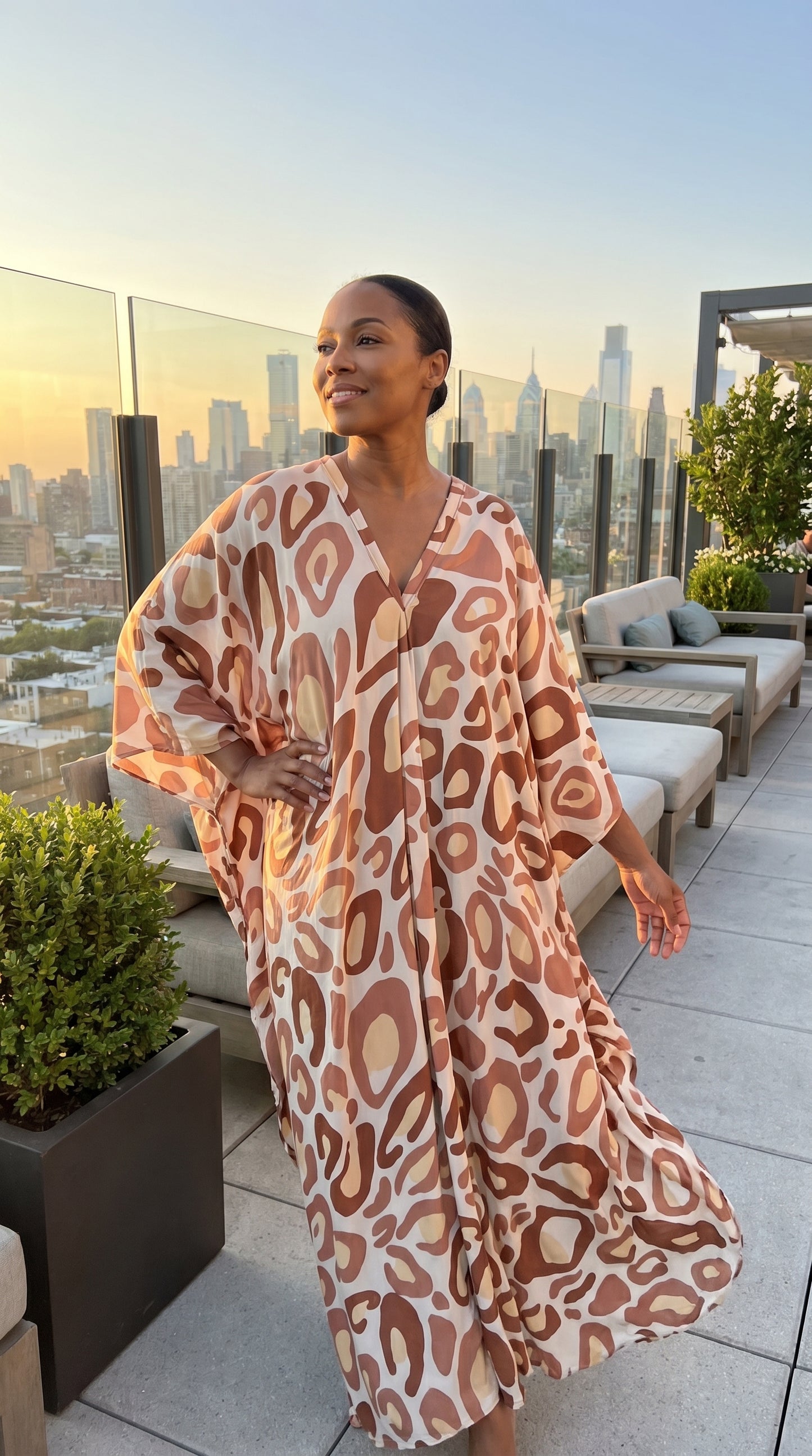 Brown Printed Kaftan