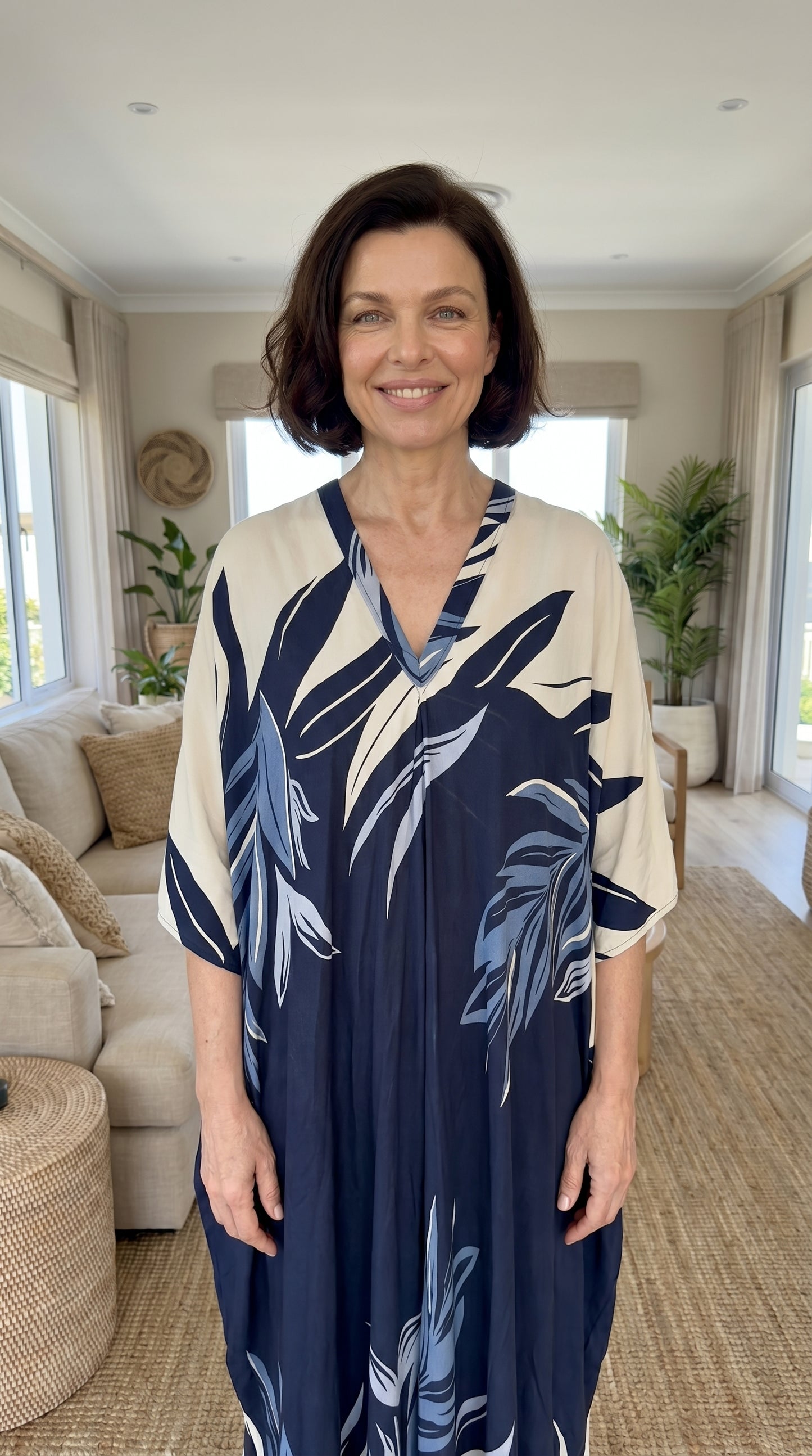 Blue and Cream Printed Kaftan