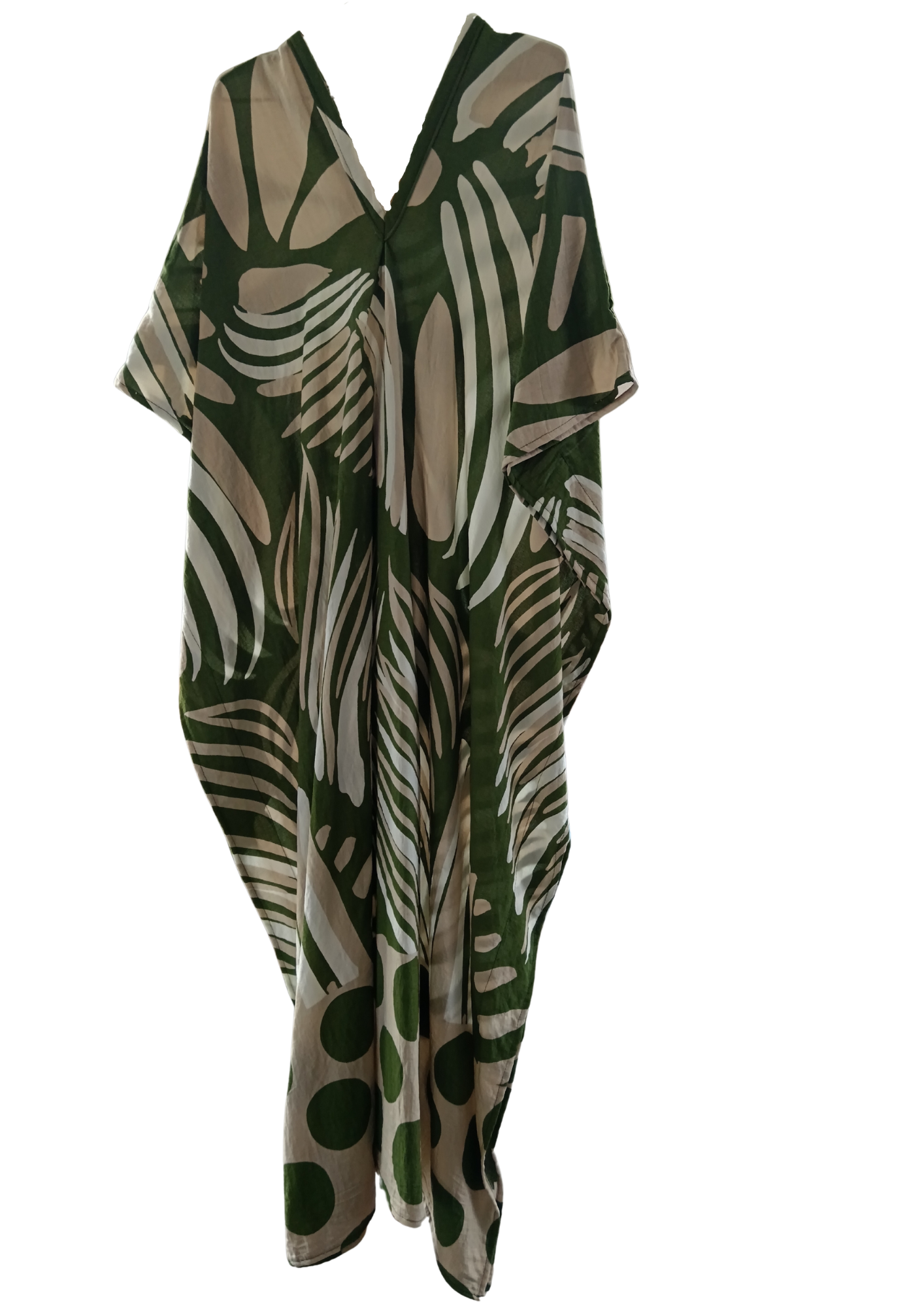 Moss Green and Cream Printed Kaftan