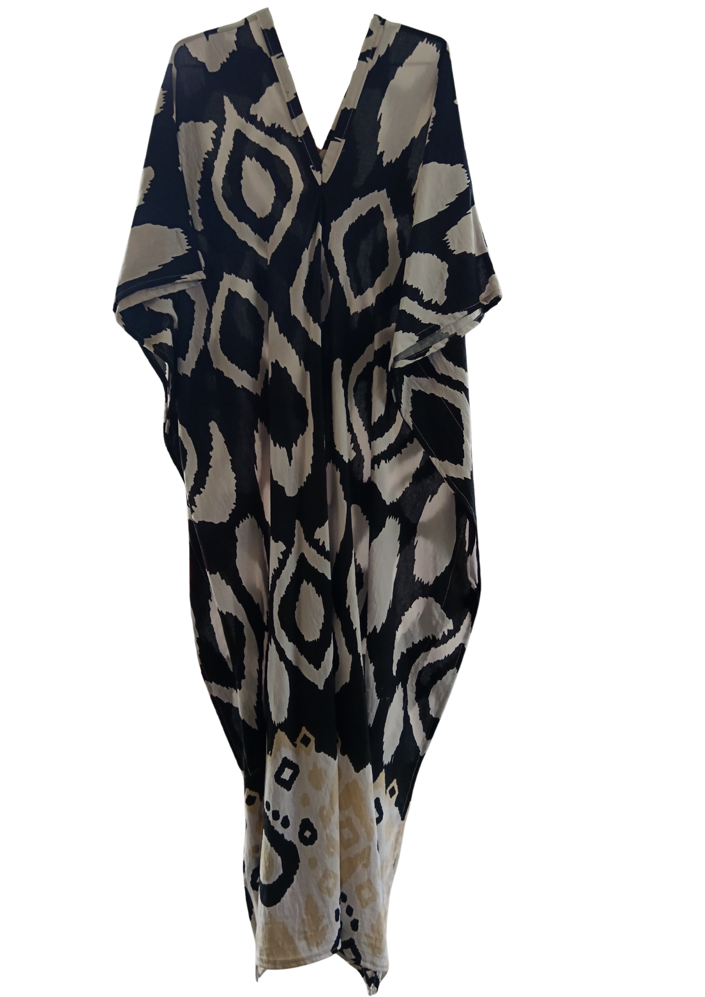 Black and Beige Printed Kaftan