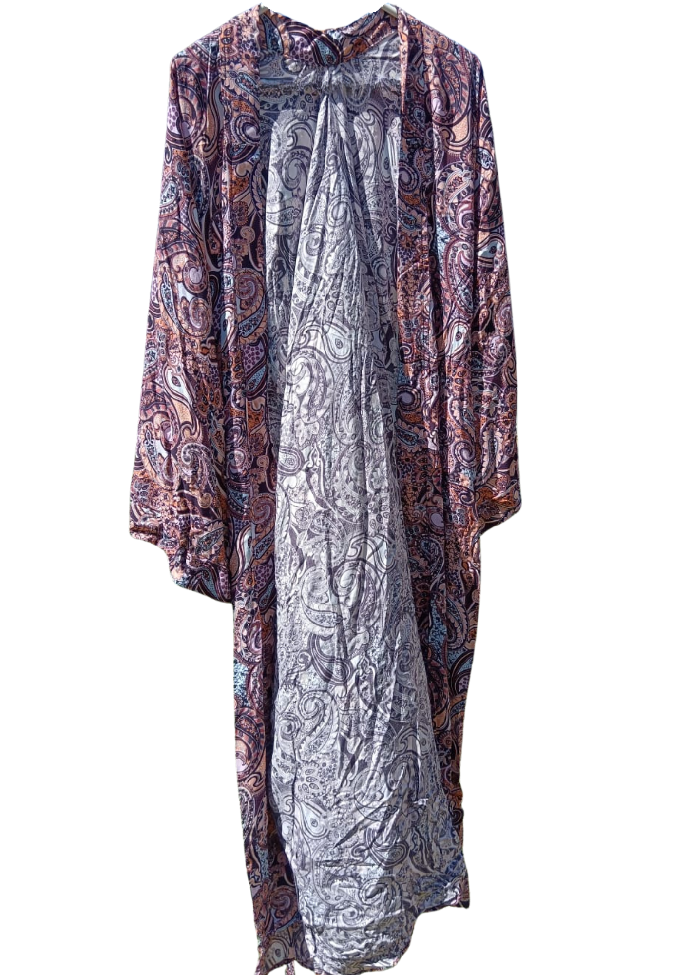 Purple and Salmon with a Paisley Detail Printed Kimono