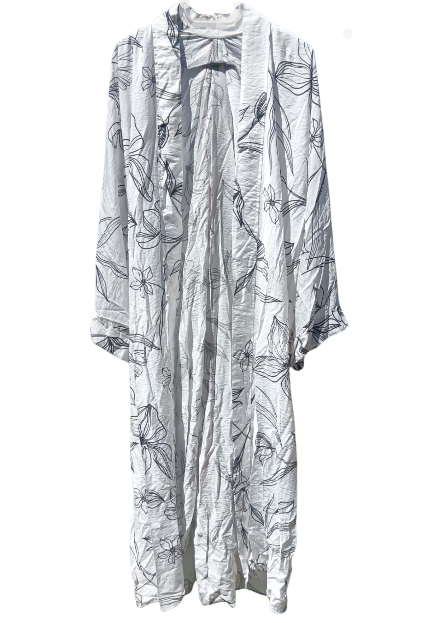 Black and White Floral Detail Printed Kimono