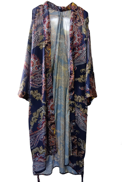 Dark Navy with a Paisley Detail Printed Kimono