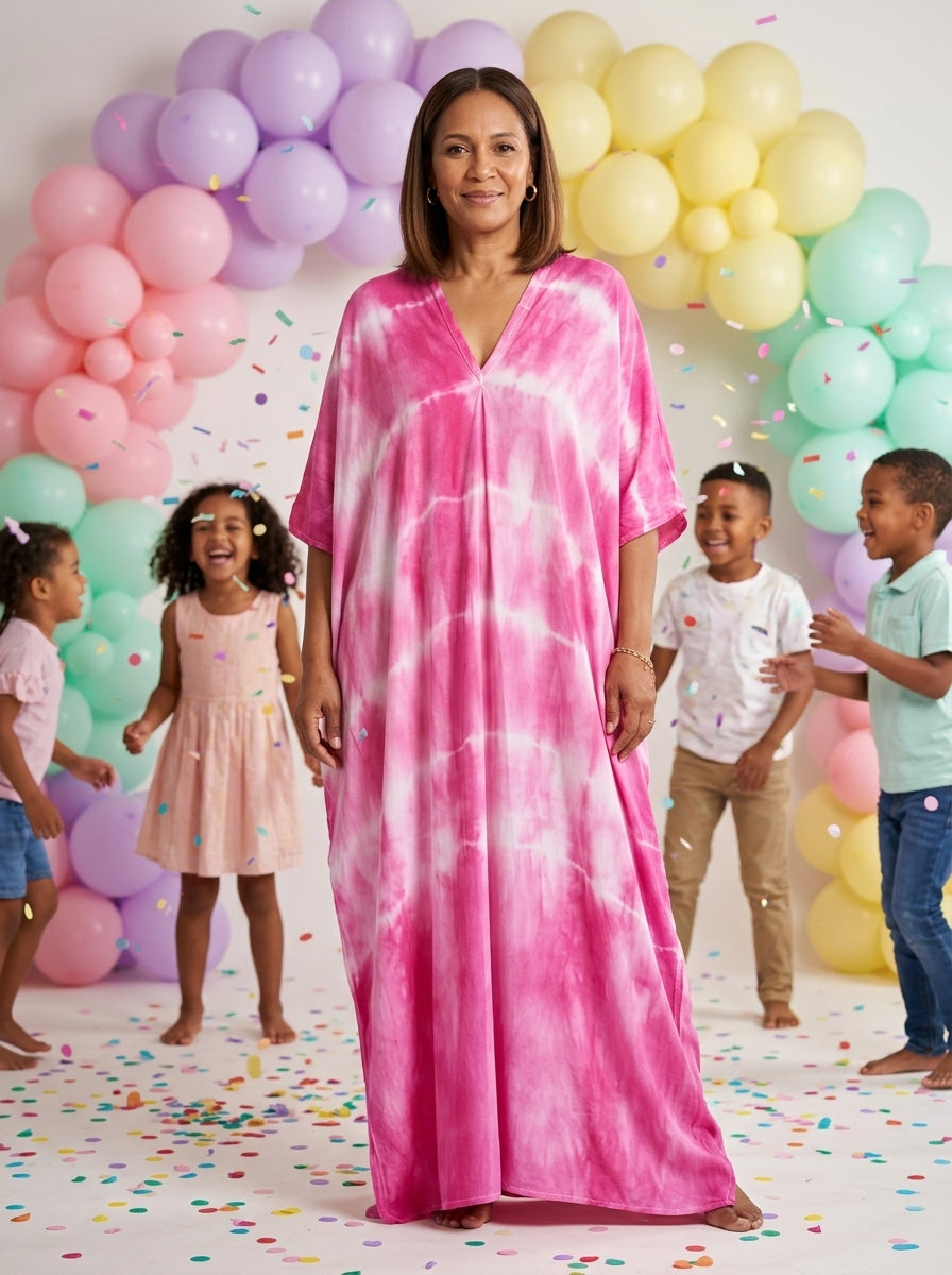 Magenta Pink Tie Dye Kaftan