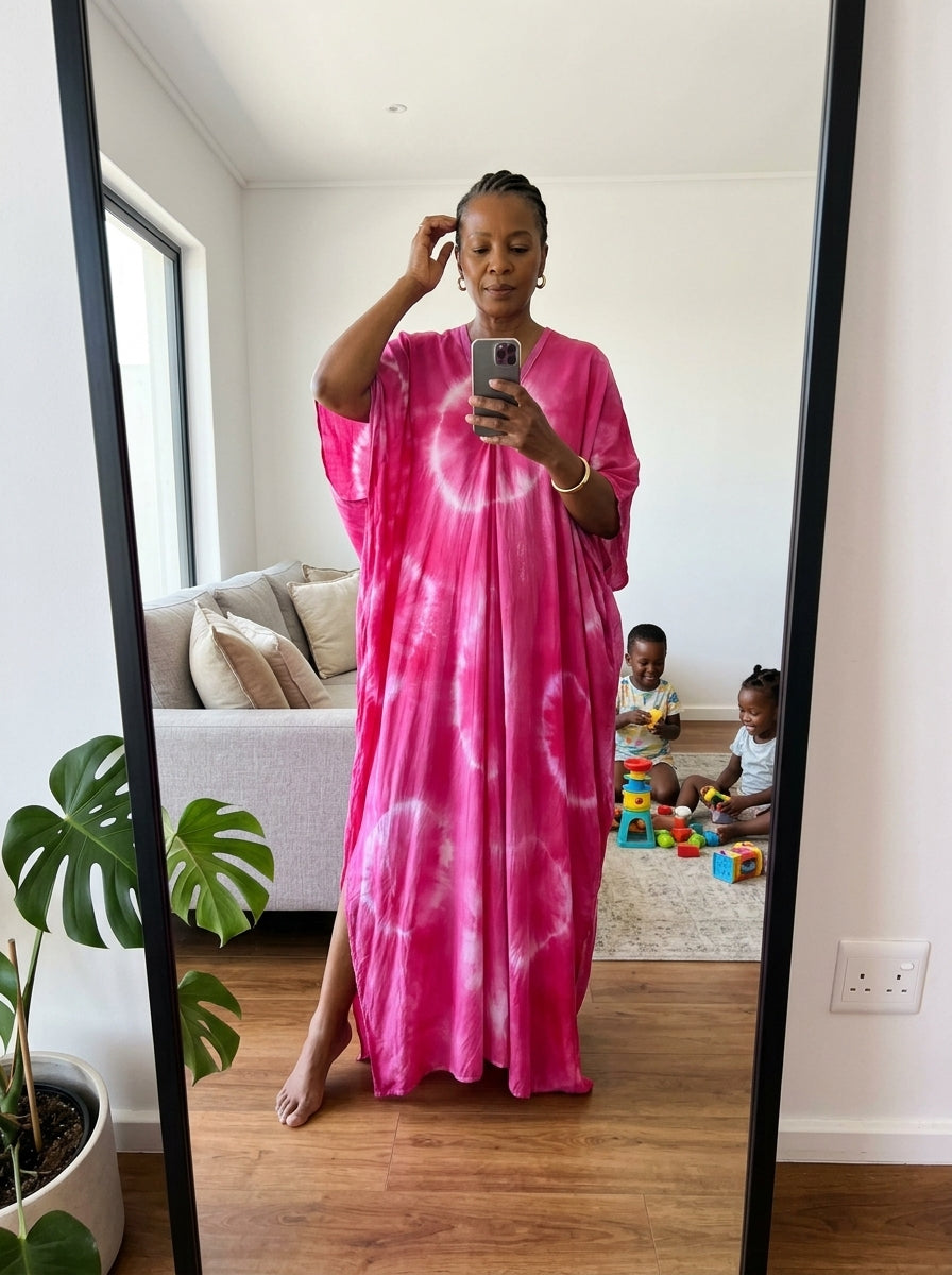 Magenta Pink Tie Dye Kaftan