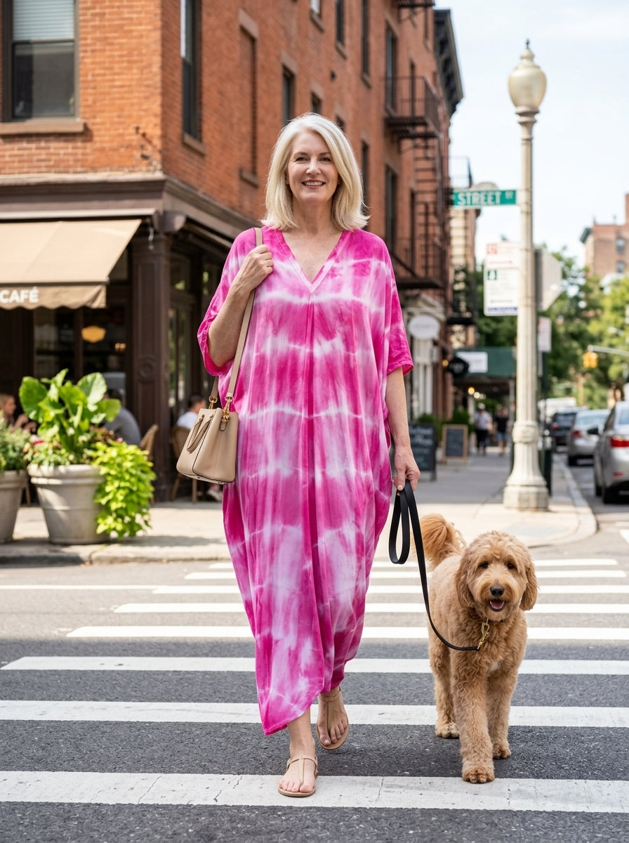 Magenta Pink Tie Dye Kaftan