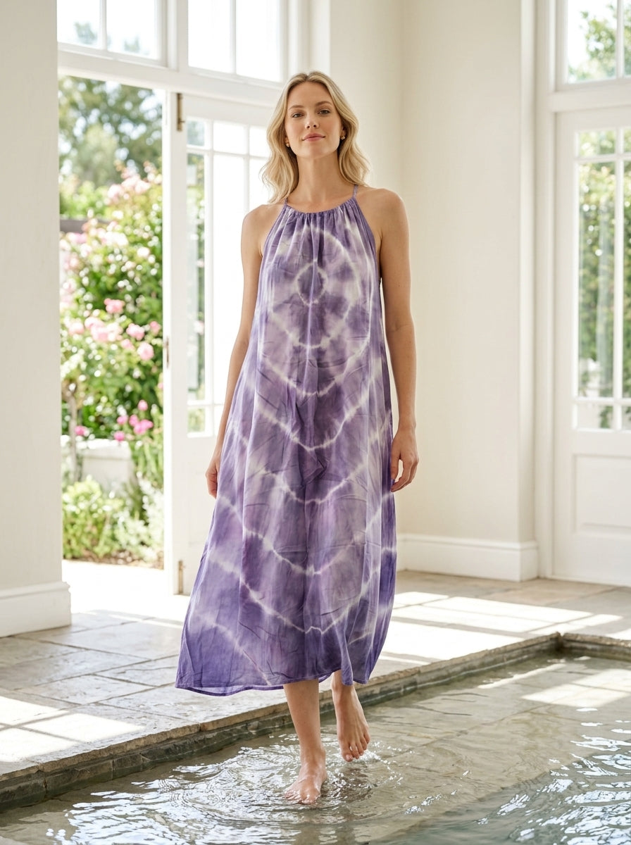 Purple Tie Dyed Maxi Summer Dress
