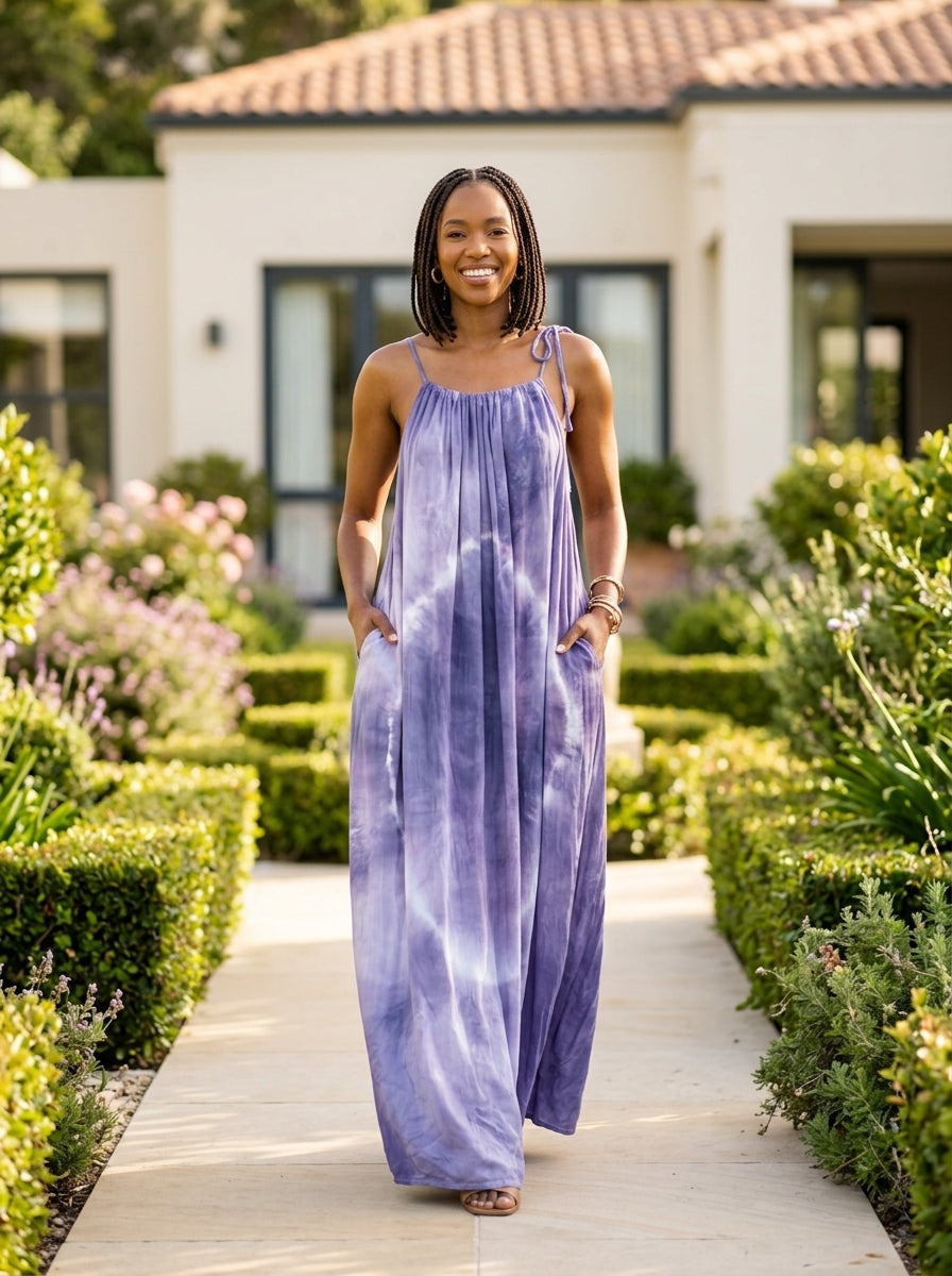 Purple Tie Dyed Maxi Summer Dress