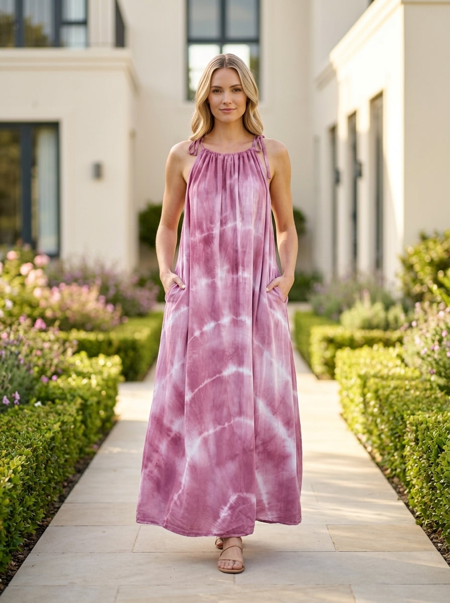 Mauve Tie Dyed Maxi Summer Dress