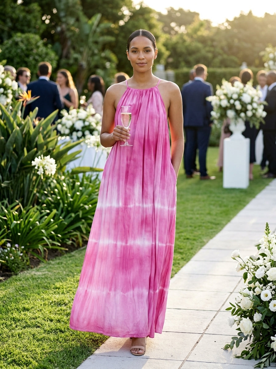 Pink Tie Dyed Maxi Summer Dress