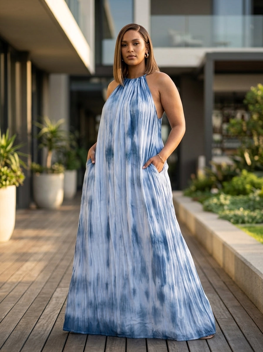 Blue Tie Dyed Maxi Summer Dress