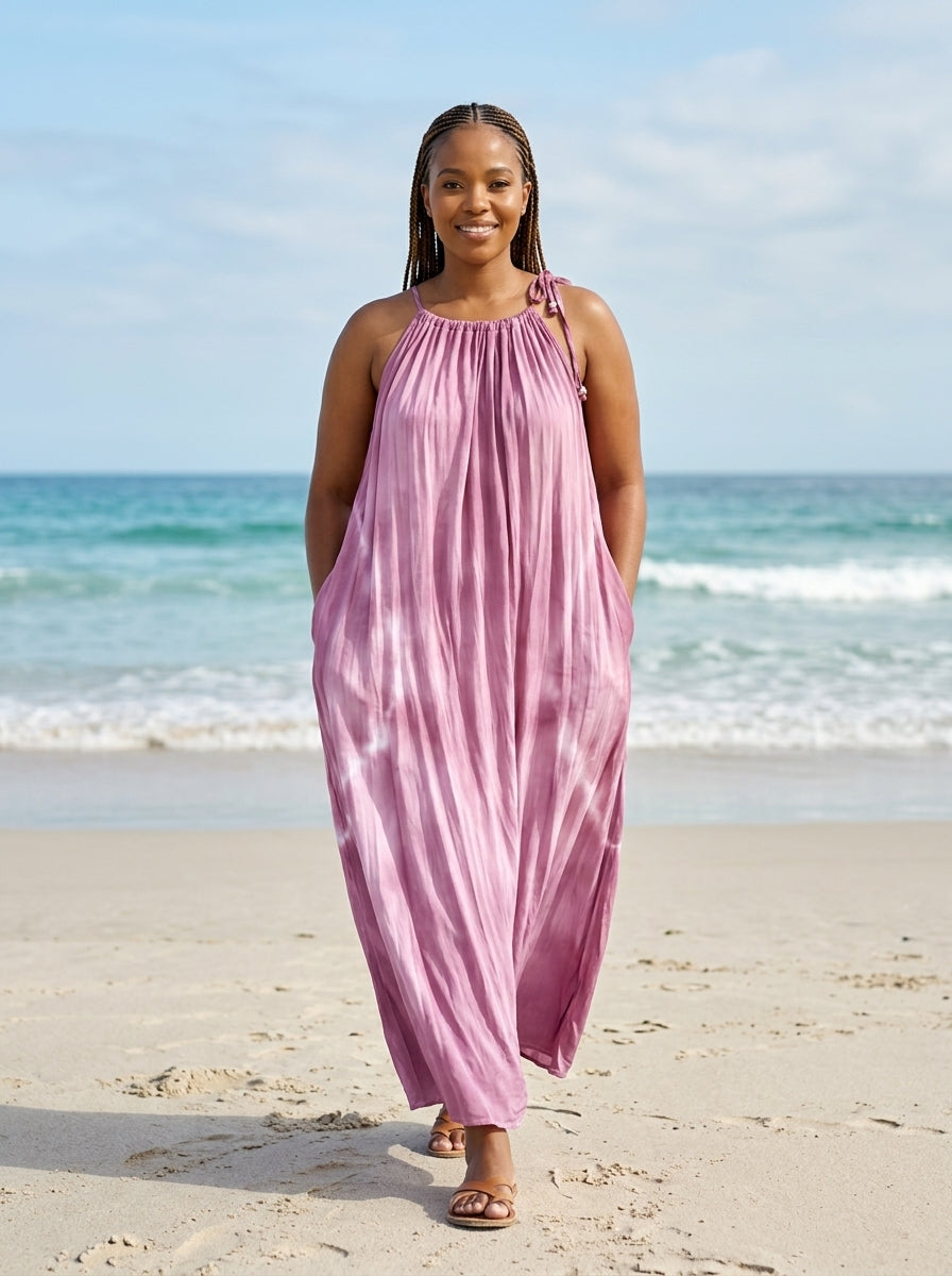 Mauve Tie Dyed Maxi Summer Dress