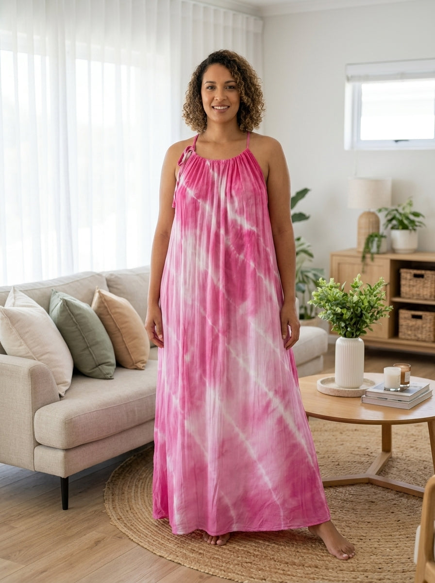 Pink Tie Dyed Maxi Summer Dress