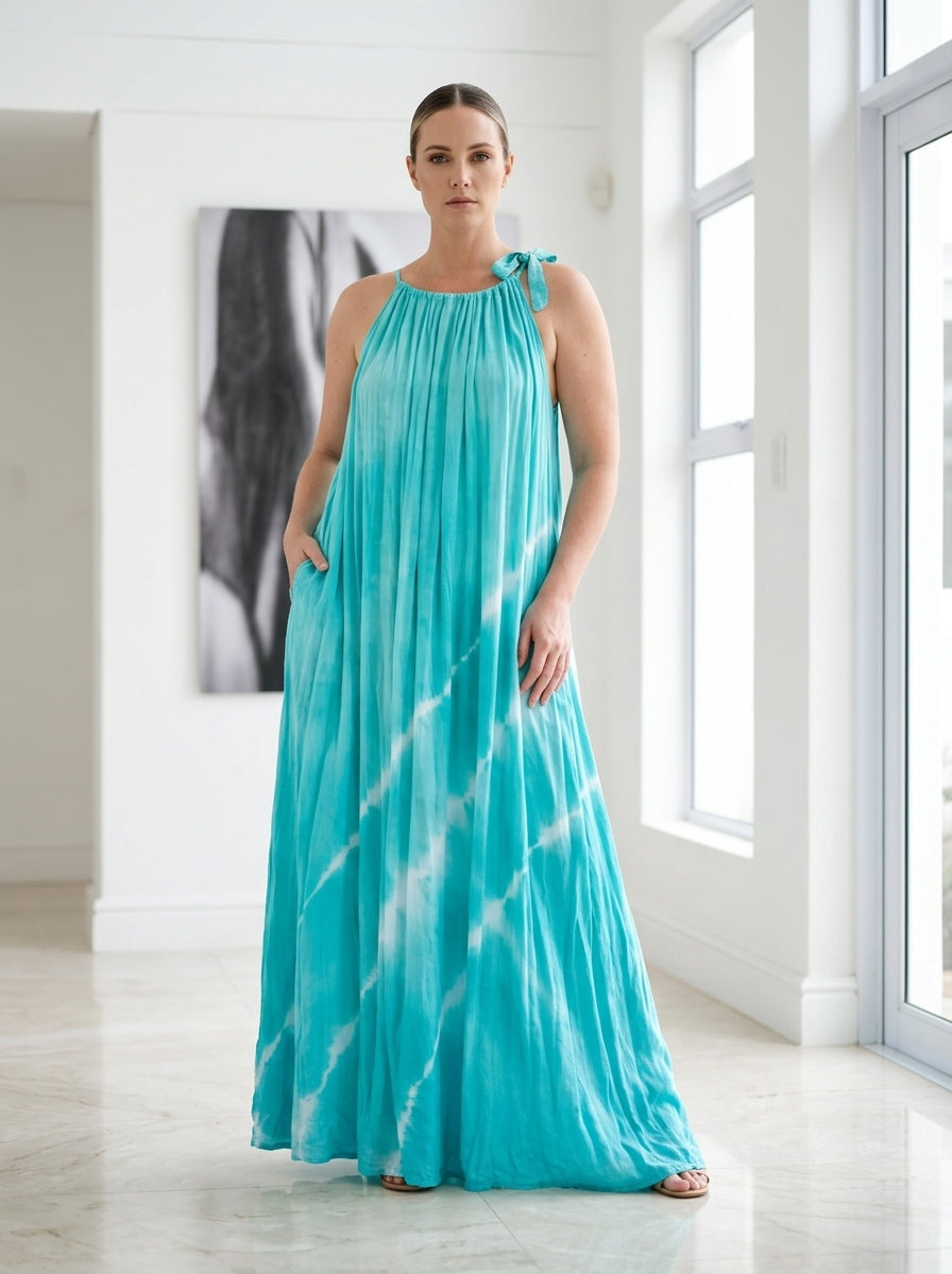 Turquoise Tie Dyed Maxi Summer Dress
