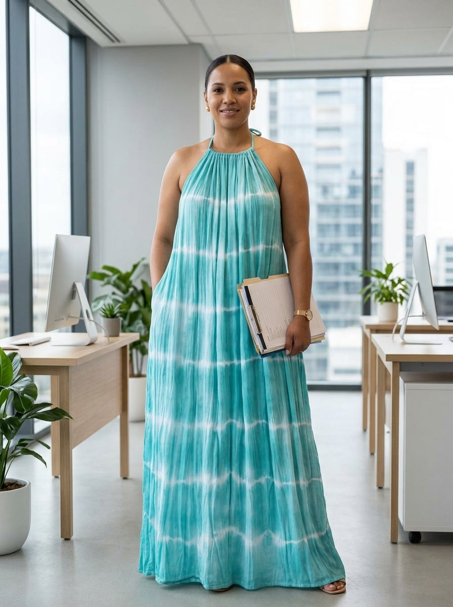 Turquoise Tie Dyed Maxi Summer Dress