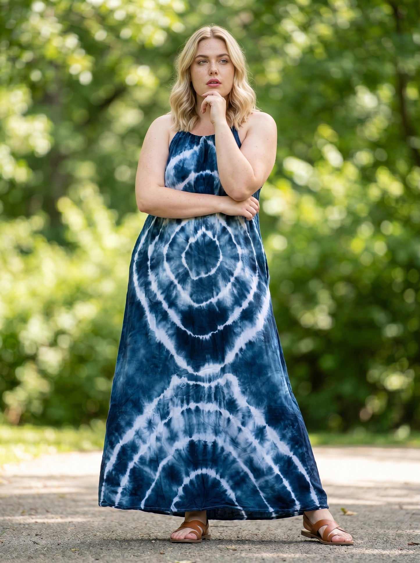 Navy Tie Dyed Maxi Summer Dress