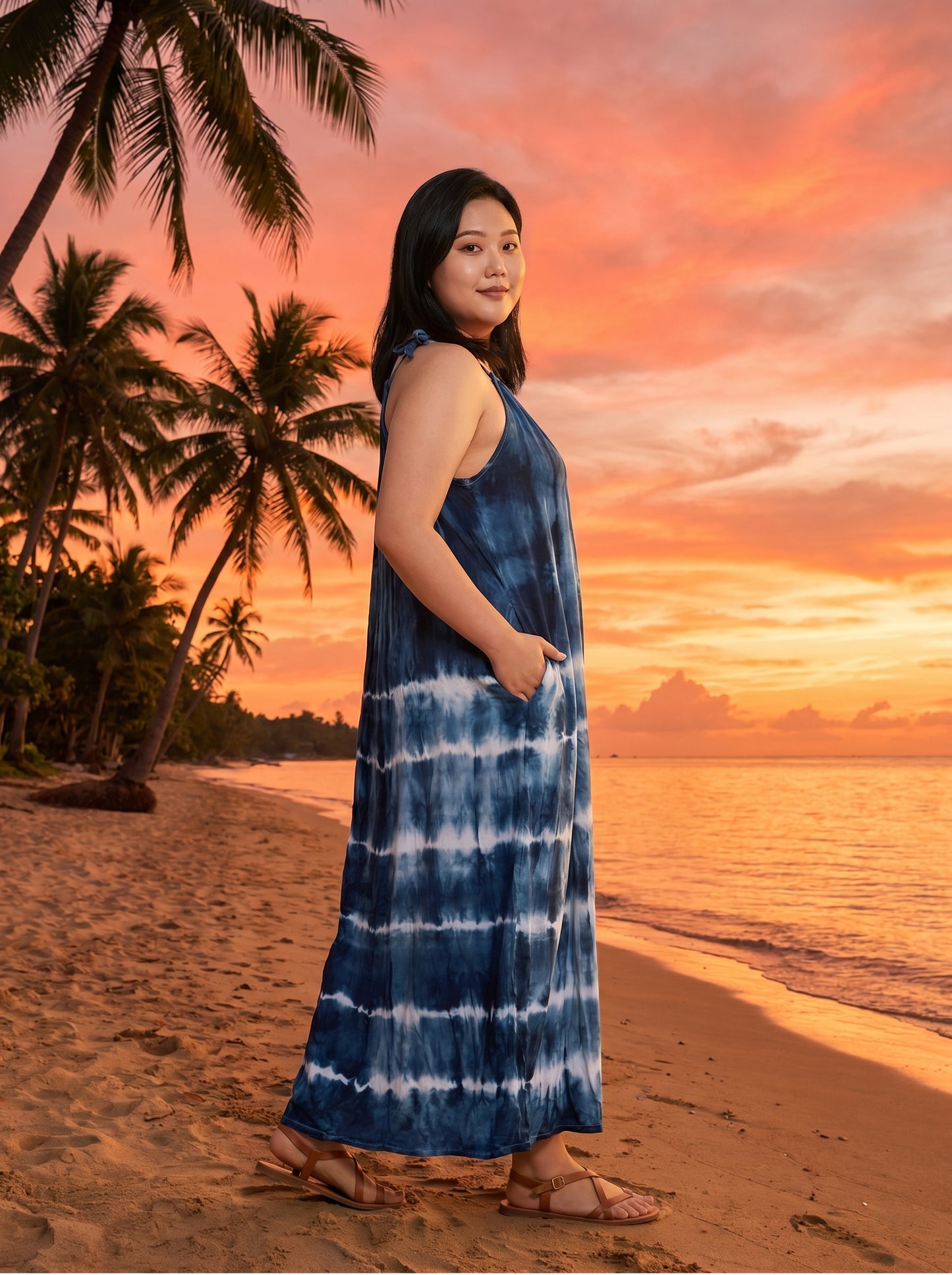 Navy Tie Dyed Maxi Summer Dress
