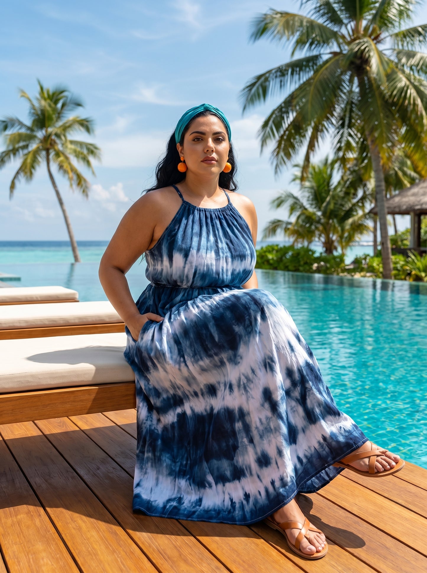Navy Tie Dyed Maxi Summer Dress