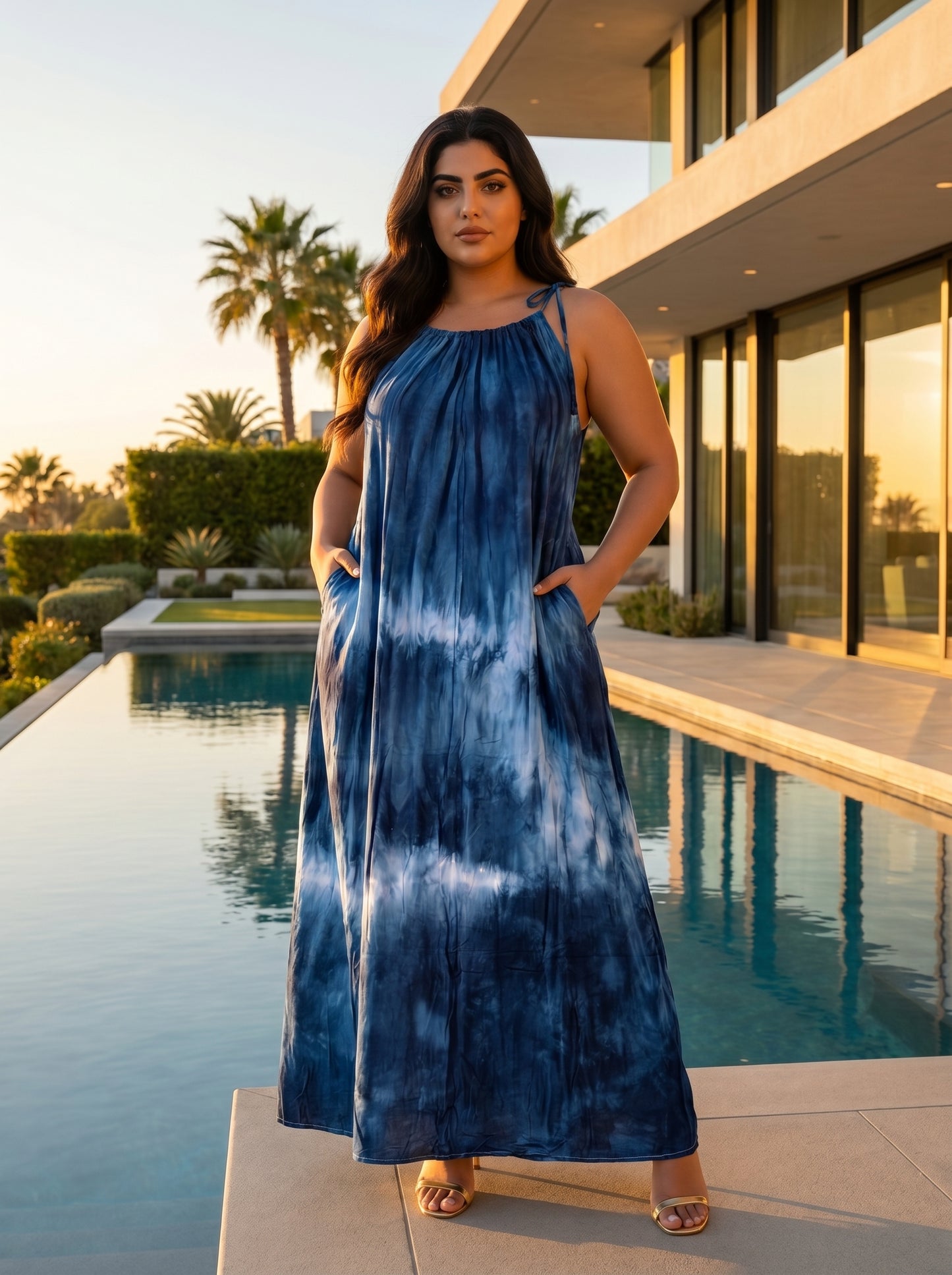 Navy Tie Dyed Maxi Summer Dress