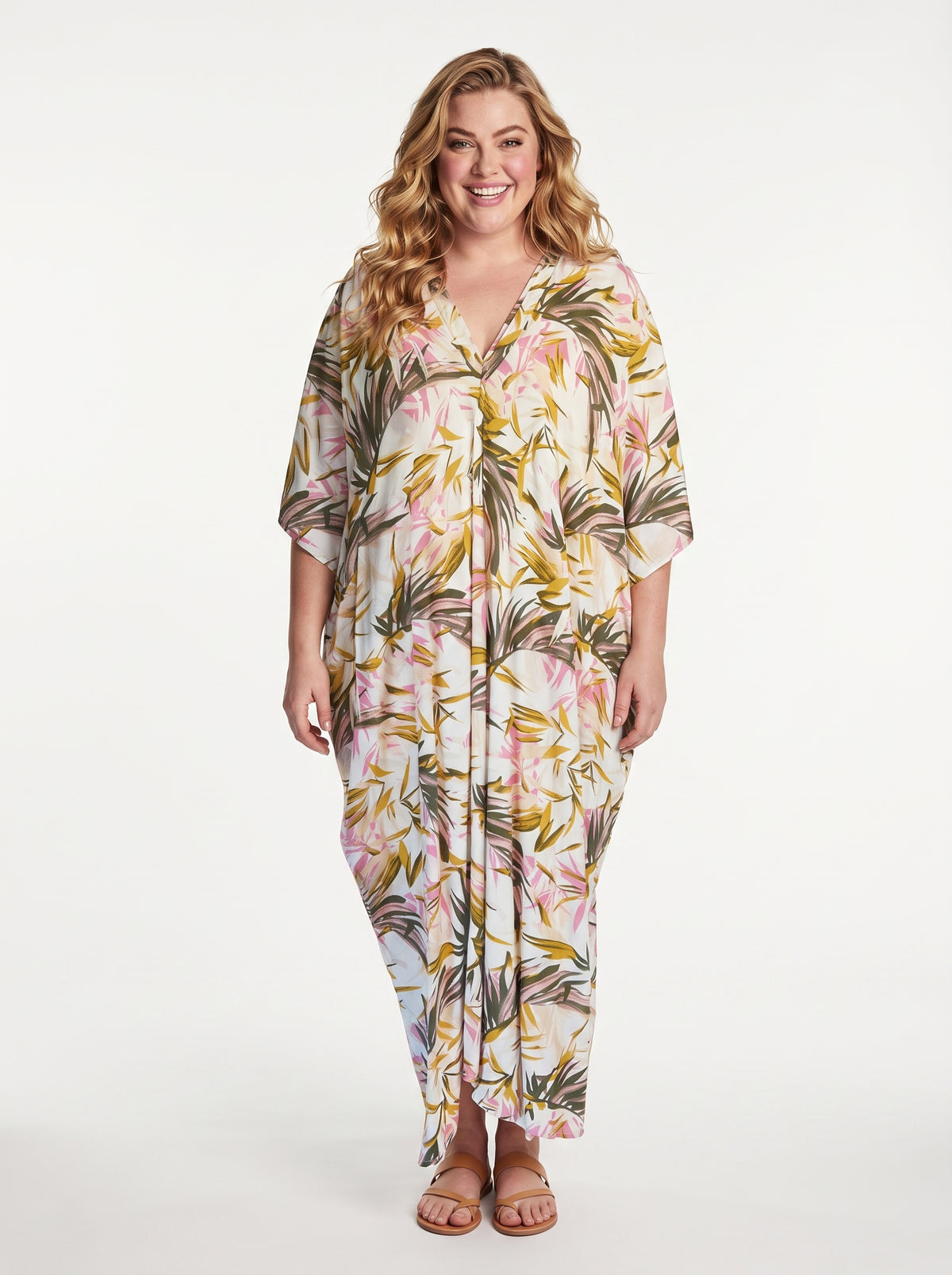 Green and Cream Printed Kaftan