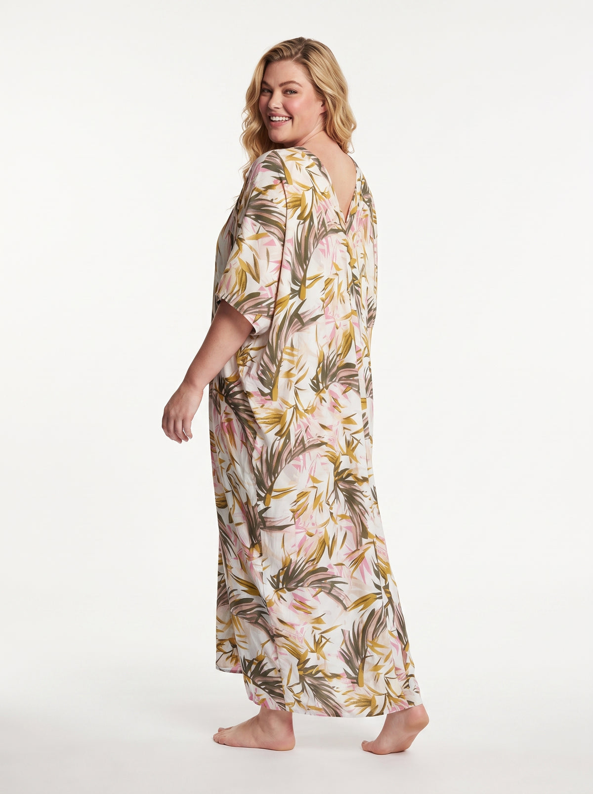 Green and Cream Printed Kaftan