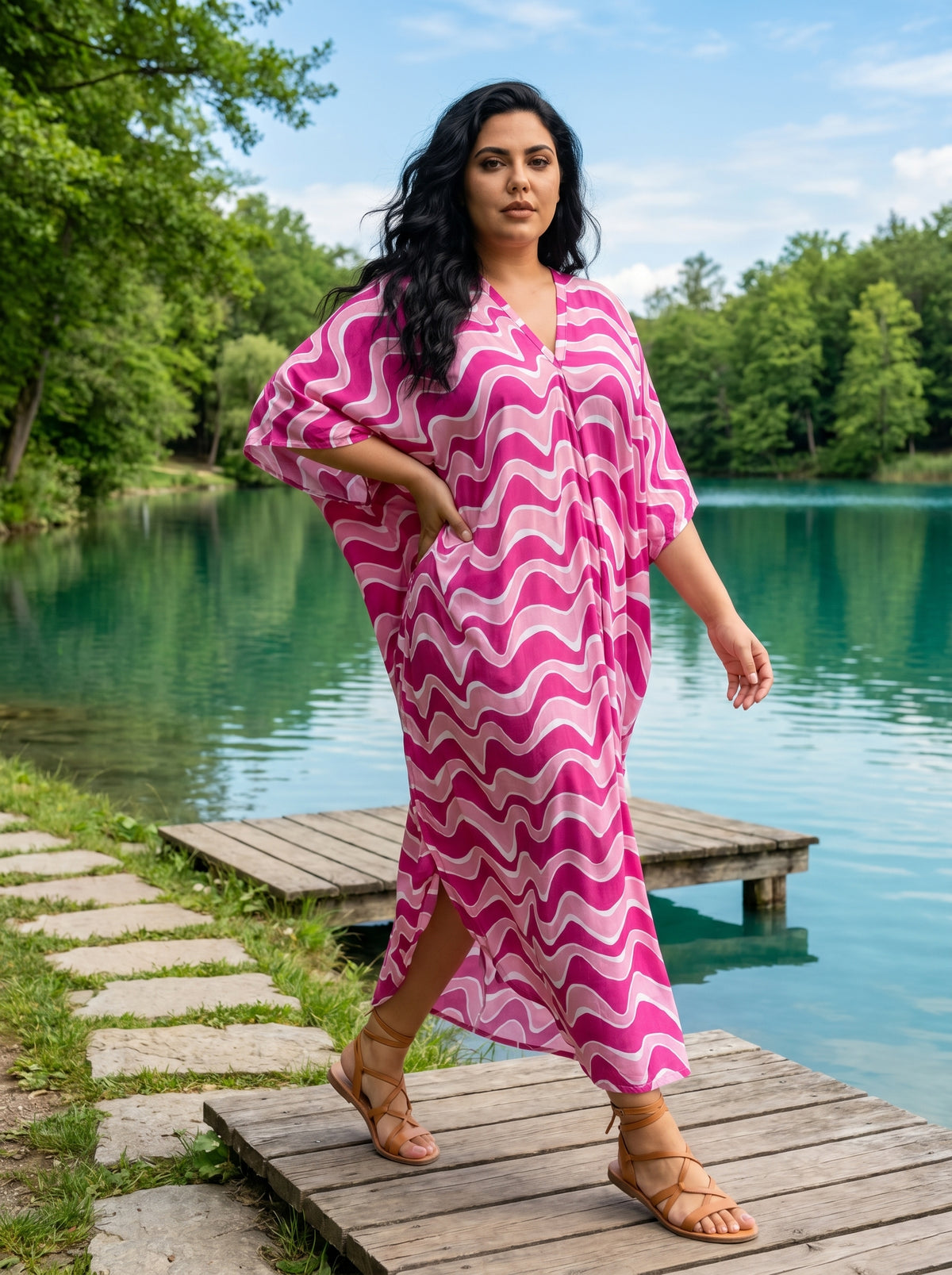Pink Printed Kaftan