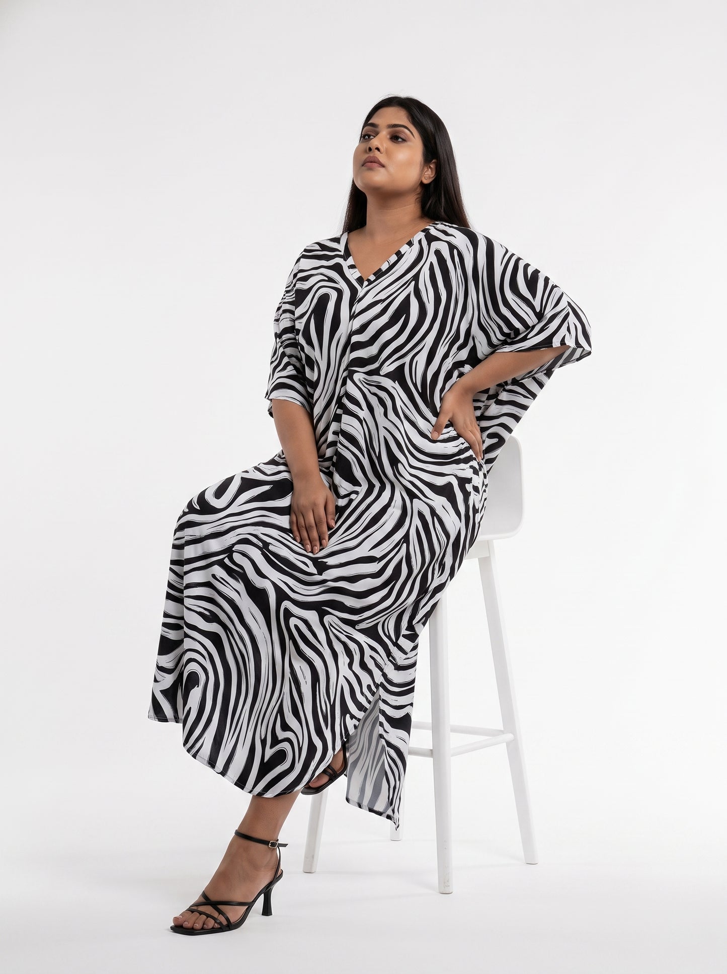 White & Black Printed Kaftan