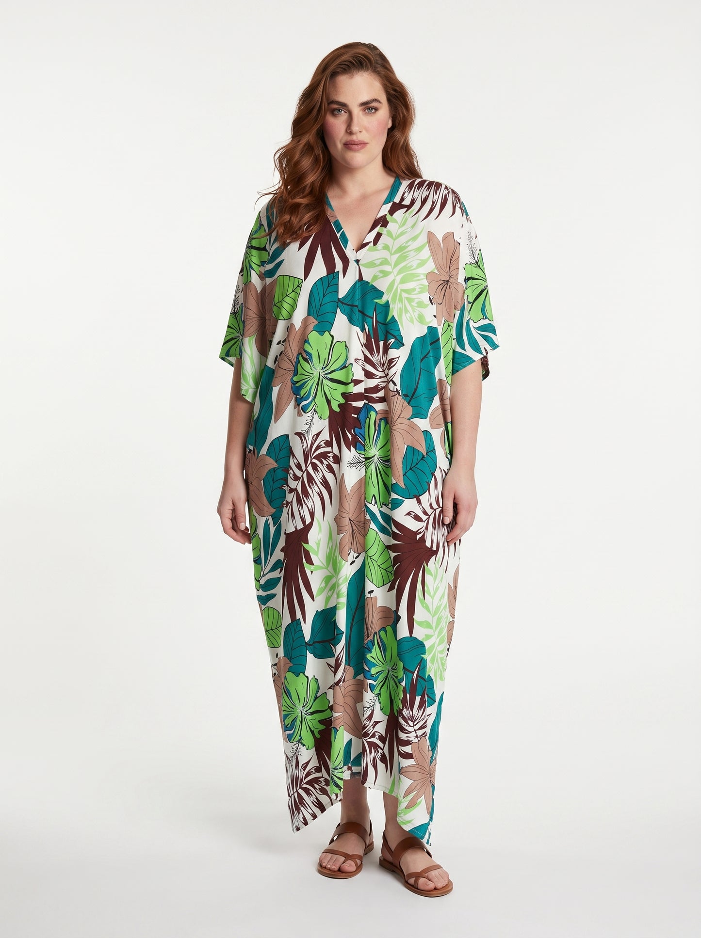 Shades of Green and Brown Printed Kaftan